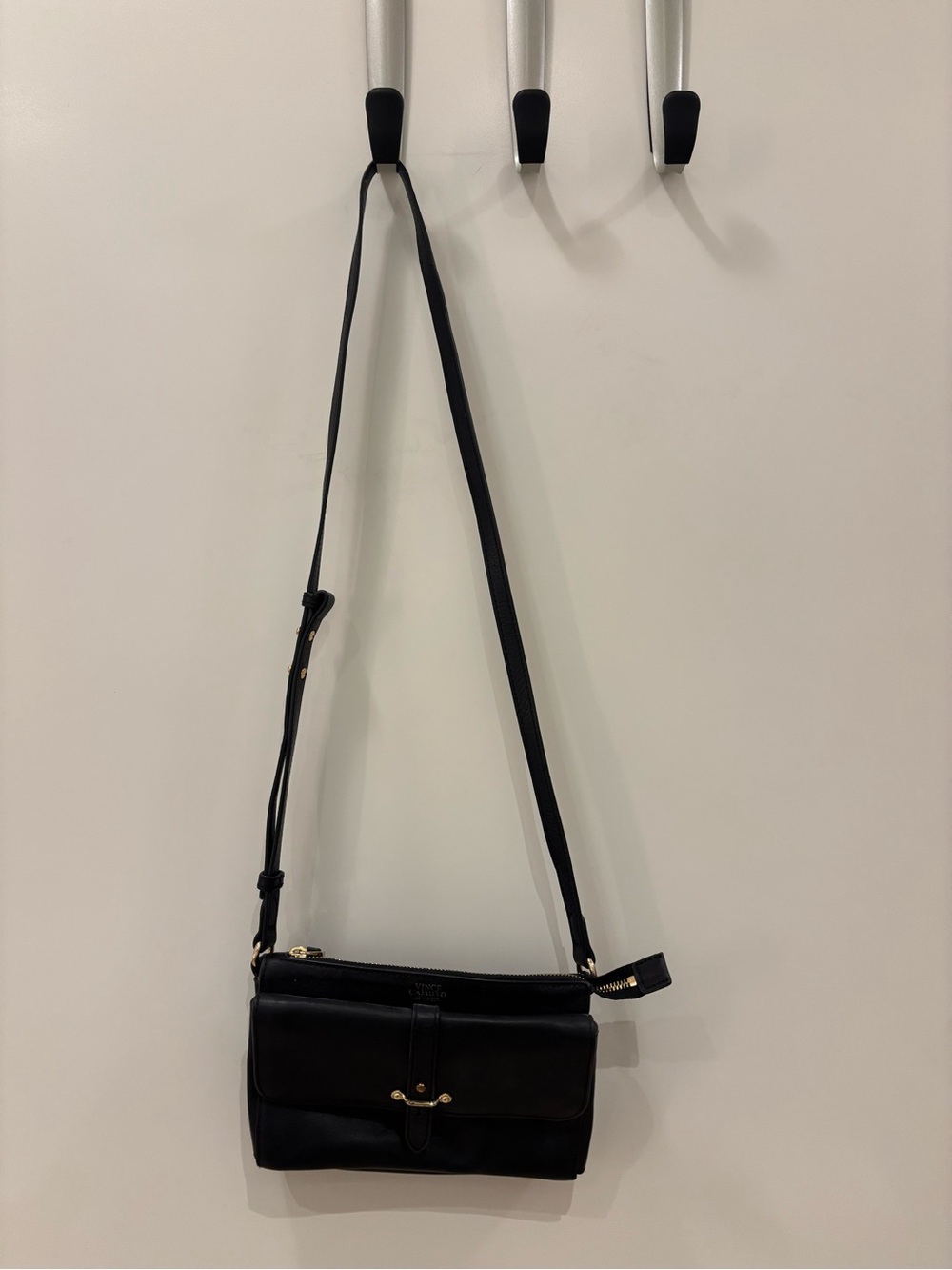 Vince Camuto Black Leather Crossbody with Gold Hardware